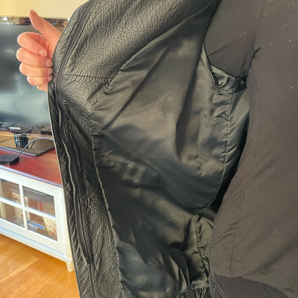 VTG Wilson Leather BLACK moto Jacket side zip baddie grunge moto anime goth S - Picture 7 of 9